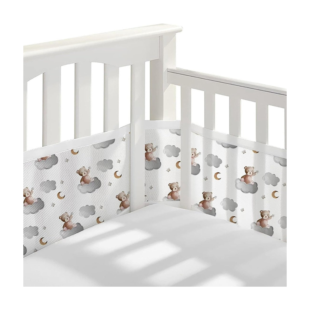 Bed bumper set for crib - 2 pieces (340x30cm & 160x30cm) with bear pattern