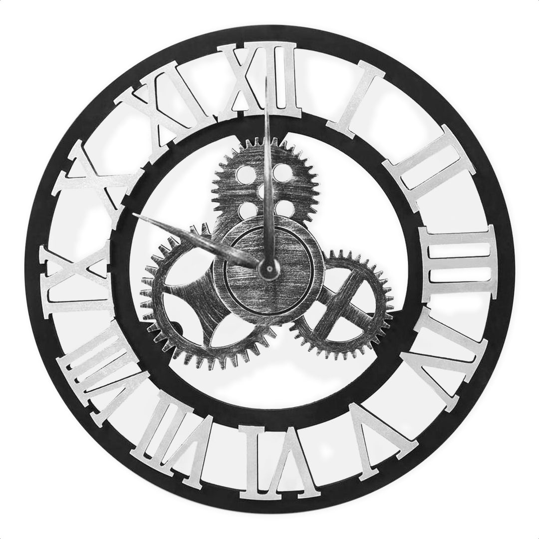 Horloge Murale Industrielle Rétro en Bois avec Chiffres - Argent 60 CM