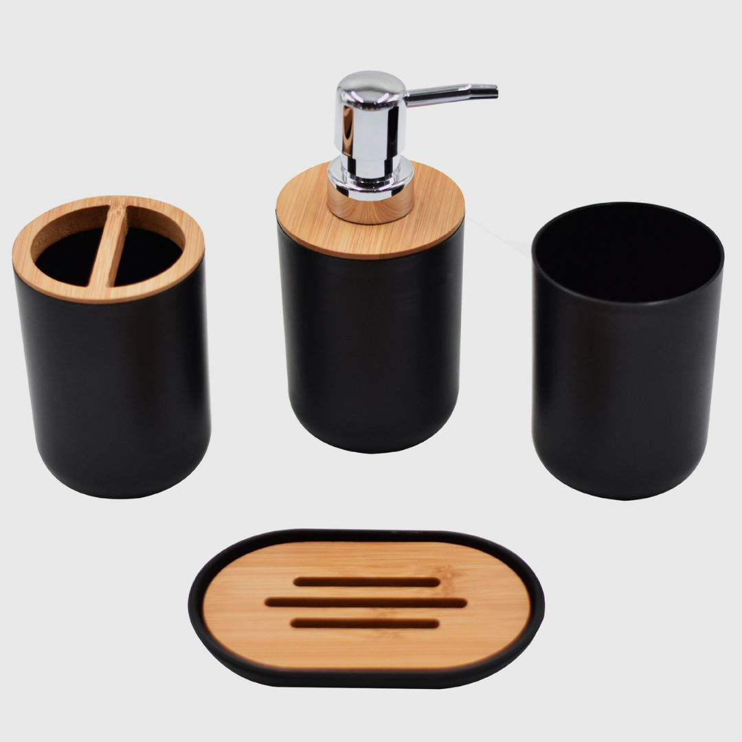 SensaHome - Set da bagno - Accessori WC - Stile industriale - Moderno - 5 pezzi - WC - Nero