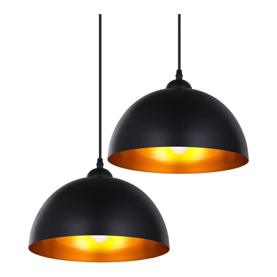 SensaHome MD89135-2 Hanging Lamp Set of 2 Black/Gold - Industrial Metal Ceiling Lamp with Gold Inner Layer - Retro Vintage Design for Dining Room/Living Room - 43x25cm - 2x E27 40W - Excluding Light Source