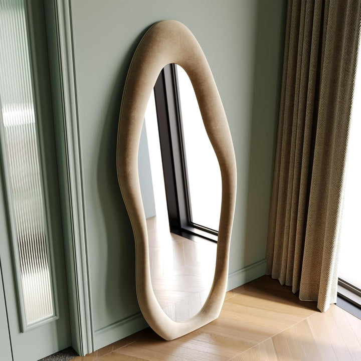 Miroir sur pied tapissé en forme 160x60 cm - Taupe