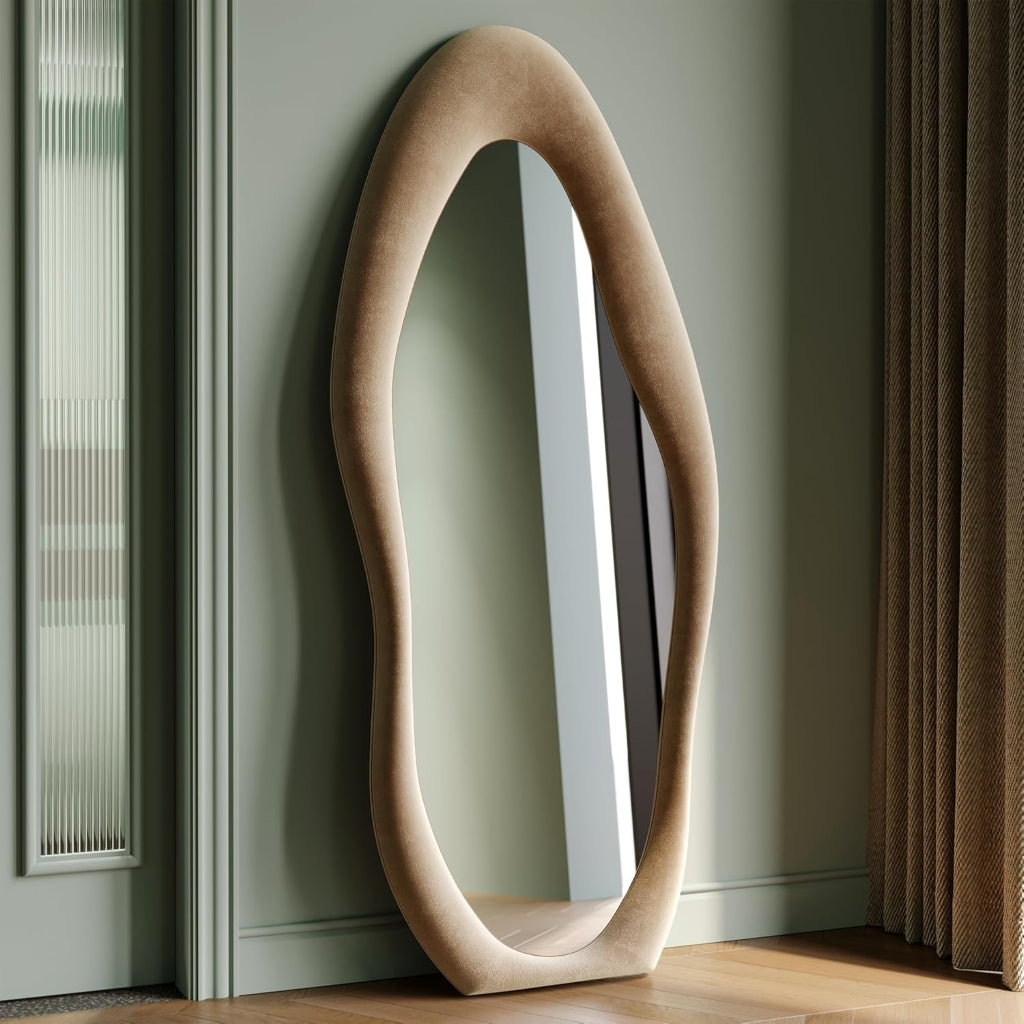 Miroir sur pied tapissé en forme 160x60 cm - Taupe