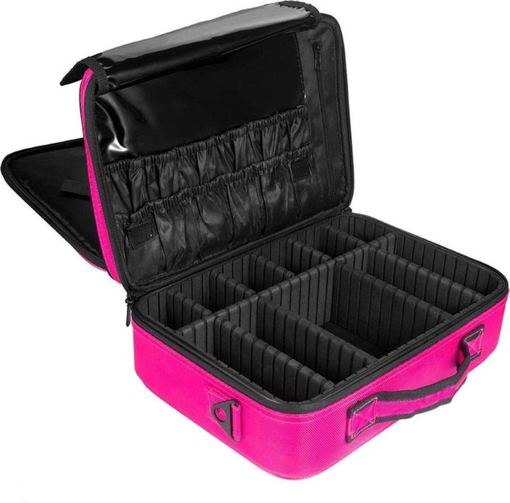 Cosmetics Suitcase - Make-up Suitcase with adjustable compartments - Make-up and Nail Stylist Beauty Suitcase - 40x30x14CM - Pink