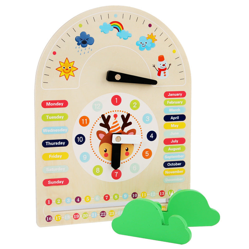 Buxibo - Barevné dřevěné hodiny s kalendářem - Hodiny na hraní - Hodiny na učení - Hodiny na cvičení - Vzdělávací - Učební pomůcka - Vícebarevné