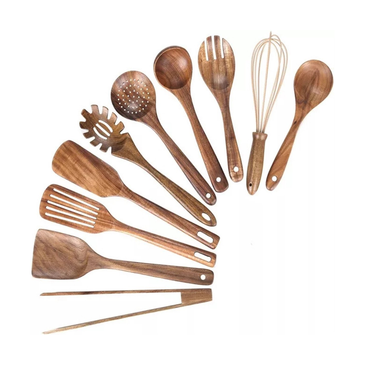 Set of 10 luxury teak wood kitchen utensils