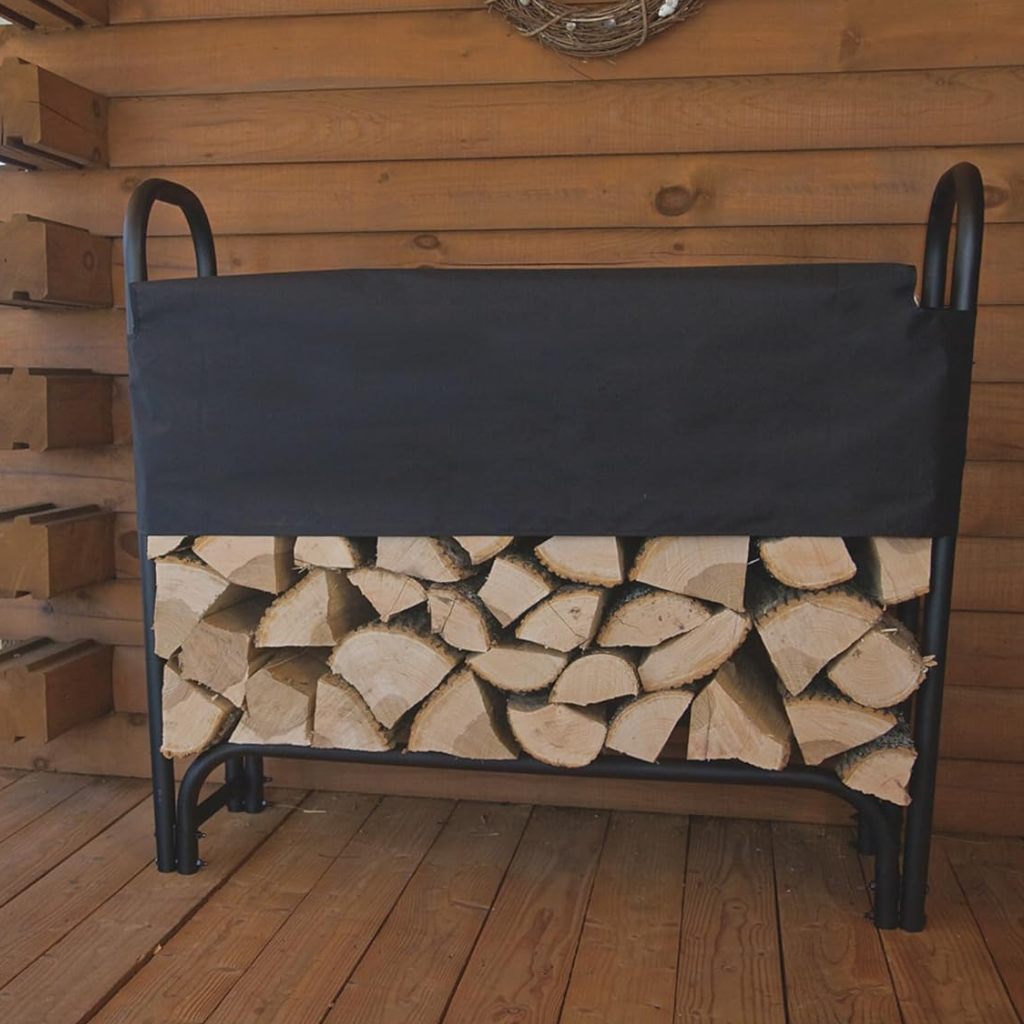 SensaHome - Support de stockage de bois de chauffage avec couvercle - Support de bois de chauffage - Stockage de bois de chauffage - Extérieur ou intérieur - 126x39,3x118 - Noir