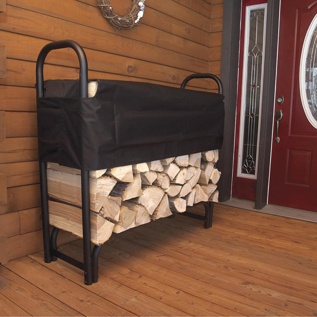 SensaHome - Support de stockage de bois de chauffage avec couvercle - Support de bois de chauffage - Stockage de bois de chauffage - Extérieur ou intérieur - 126x39,3x118 - Noir