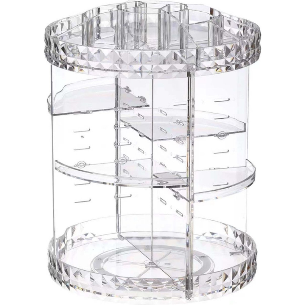 Confibel Make-up Organizer - Roterbar - 360 grader - 27x27x32cm - Justerbara lådor - Smycken/Smink - Kosmetikaförvaringslåda - Transparent