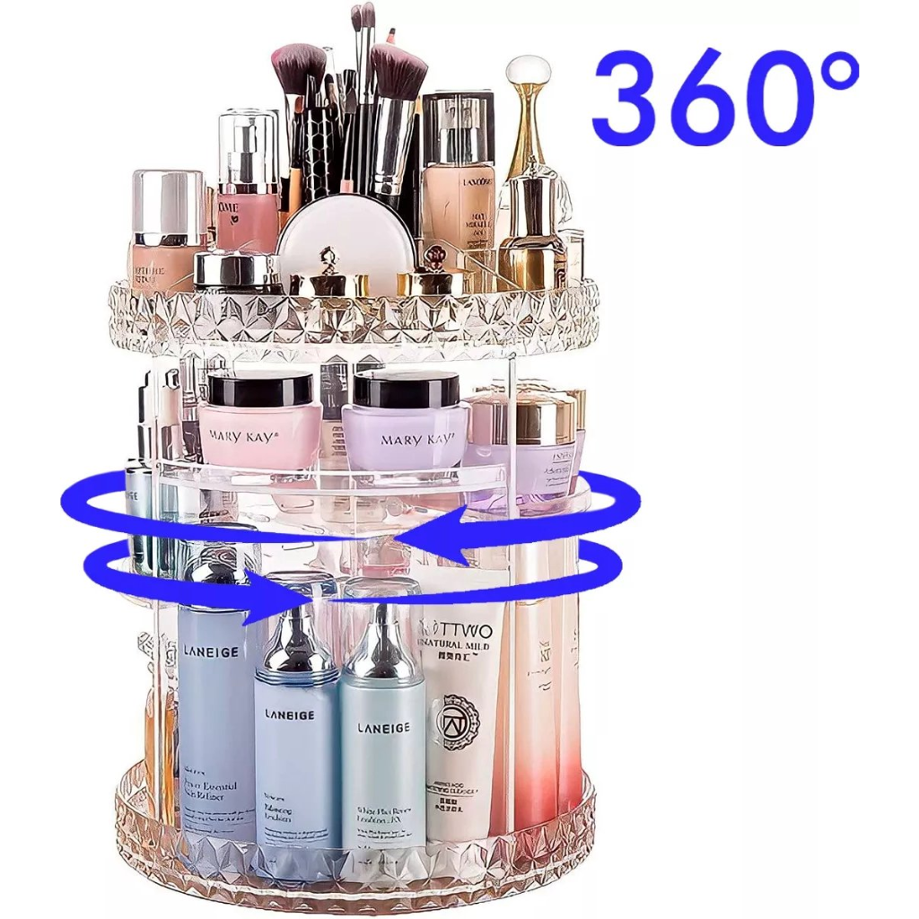 Confibel Make-up Organizer - Roterbar - 360 grader - 27x27x32cm - Justerbara lådor - Smycken/Smink - Kosmetikaförvaringslåda - Transparent