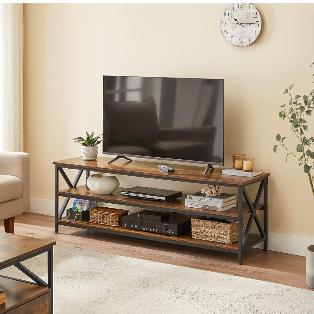 Meuble TV vintage en bois avec structure en acier - Marron