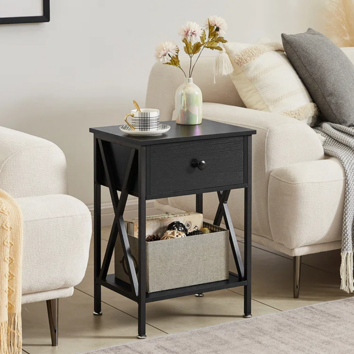 Antique wooden bedside table with one drawer