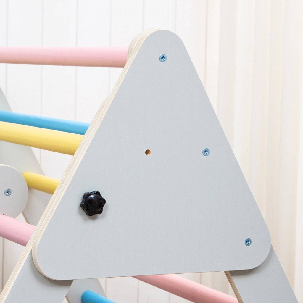 Foldable wooden play gym with climbing arch and slide