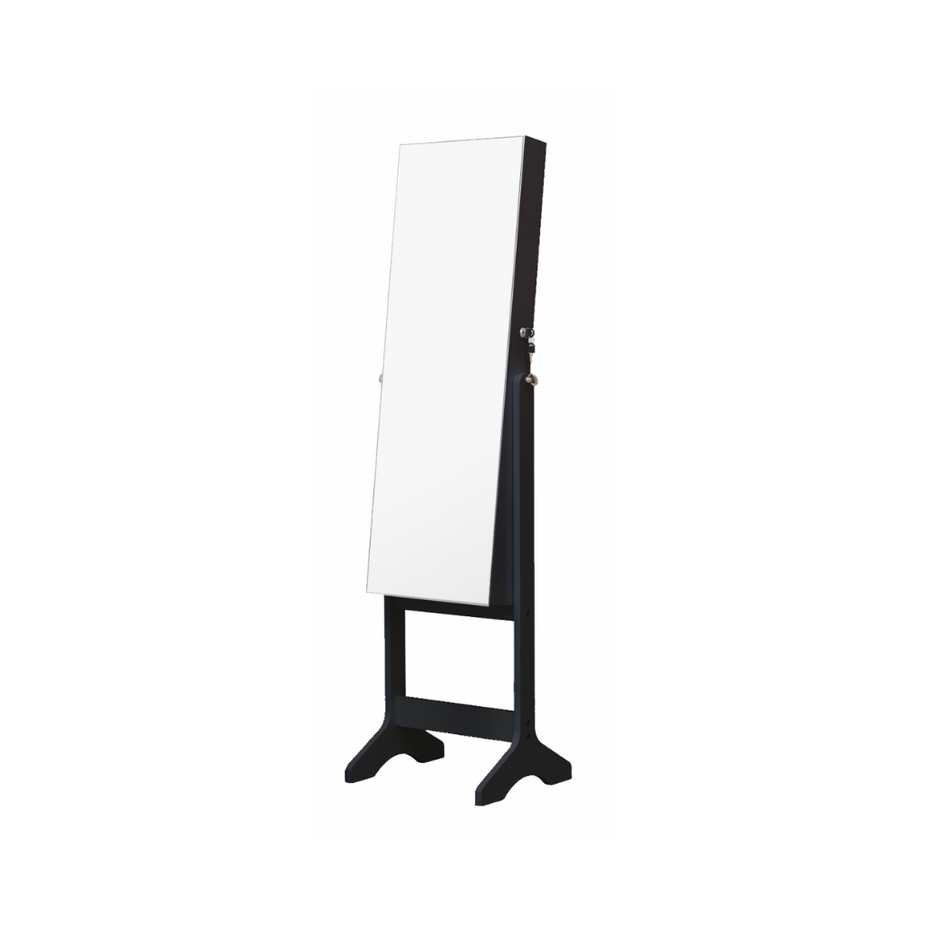 Black jewelry cabinet on legs with mirror