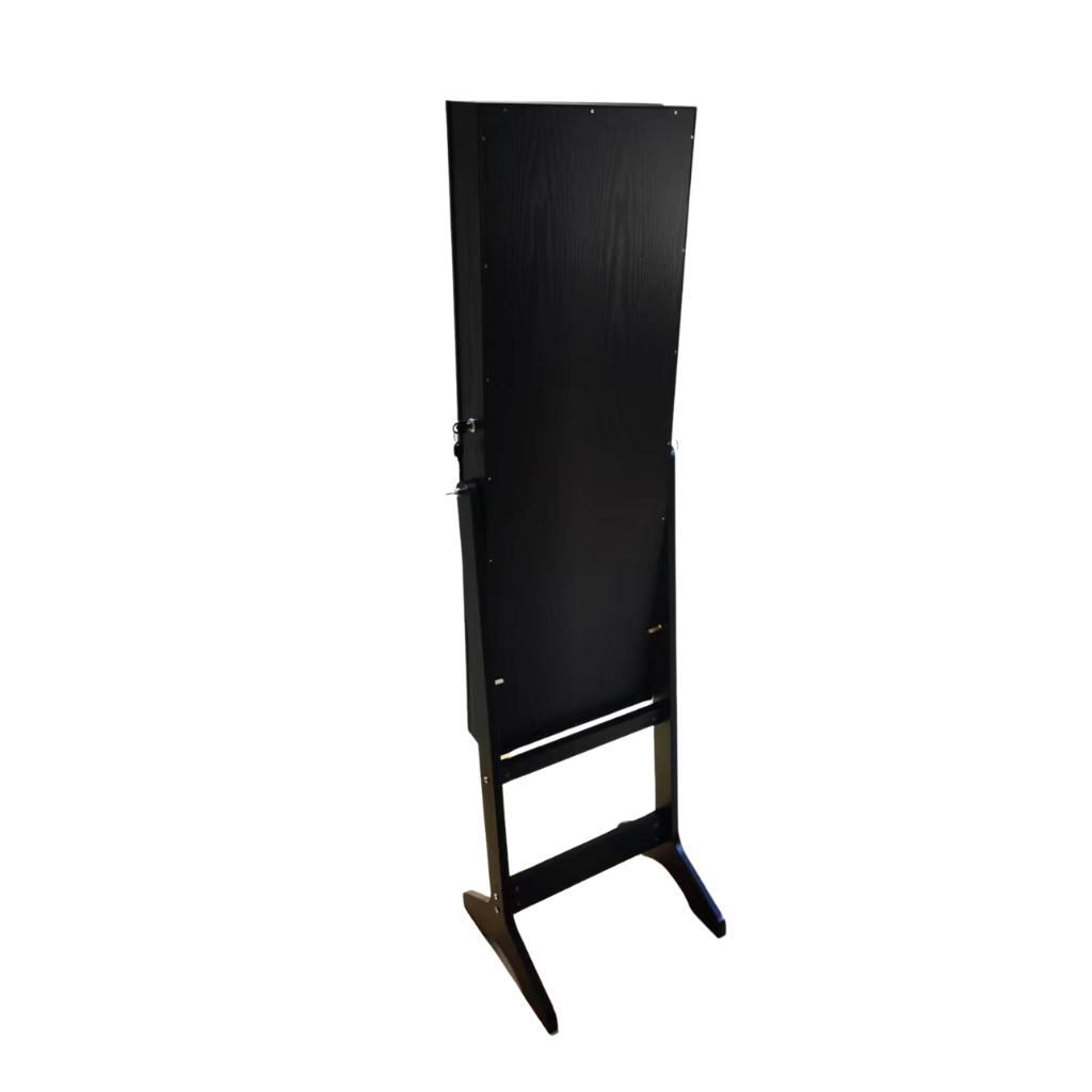 Black jewelry cabinet on legs with mirror