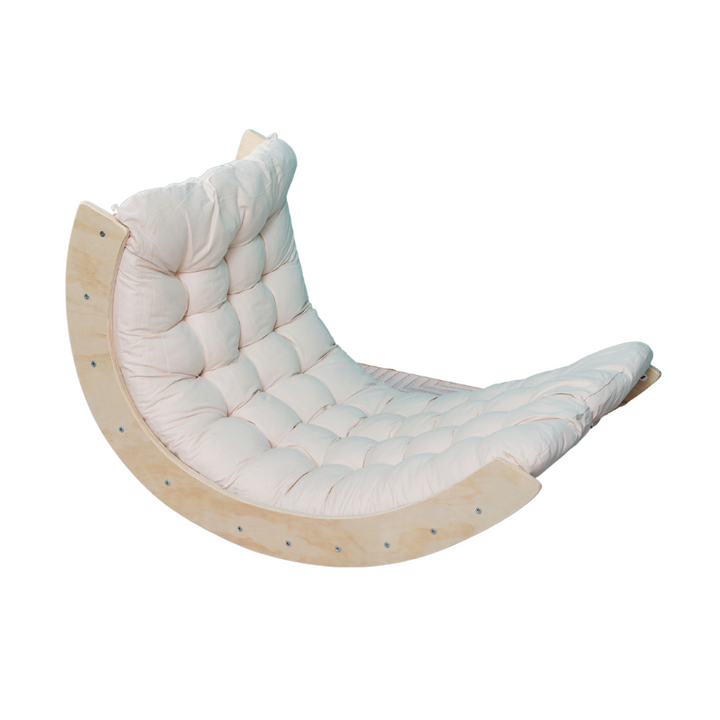 Arche d'escalade en bois avec coussin, avec cadre d'escalade Montessori, bois naturel blanc