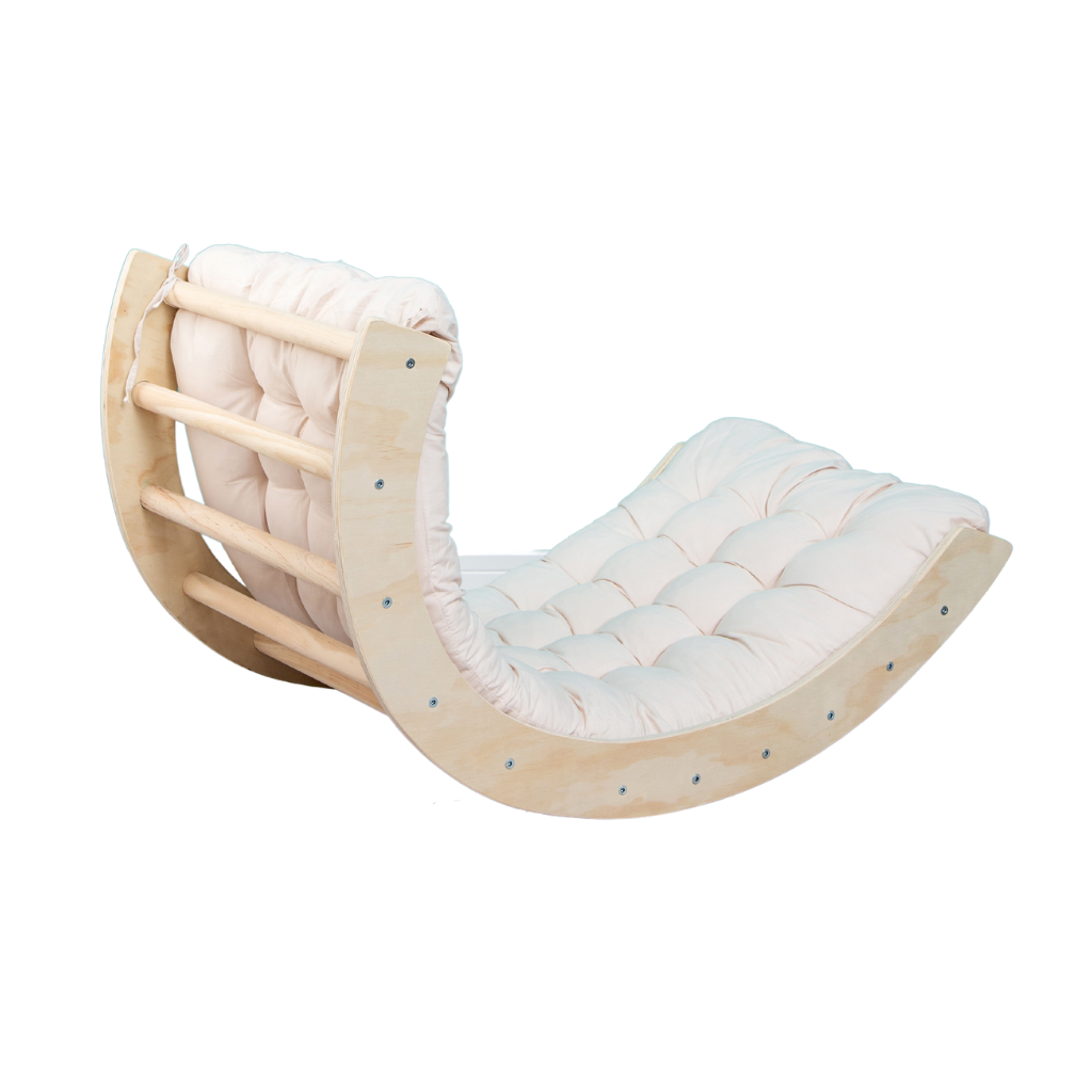 Arche d'escalade en bois avec coussin, avec cadre d'escalade Montessori, bois naturel blanc