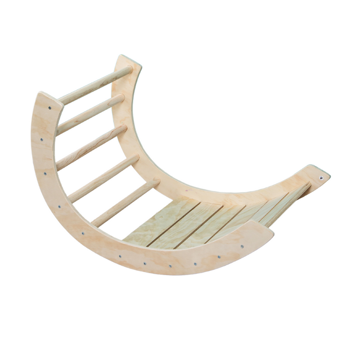 Arco de escalada de madera con cojín que incluye parque infantil Montessori madera natural blanco