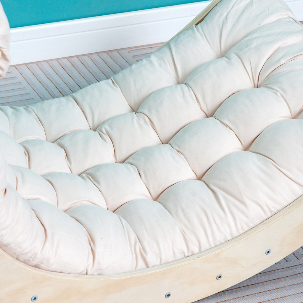 Arche d'escalade en bois avec coussin, avec cadre d'escalade Montessori, bois naturel blanc