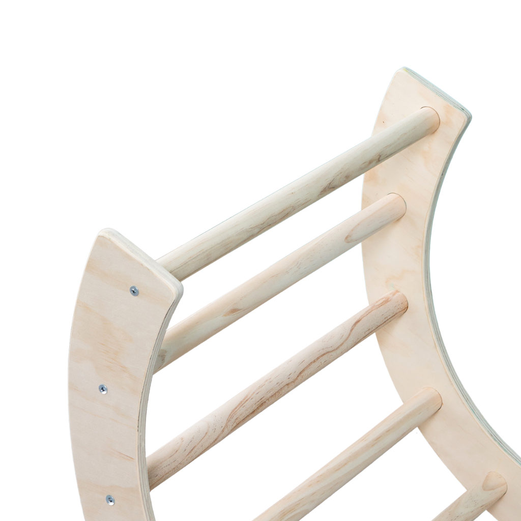 Arche d'escalade en bois avec coussin, avec cadre d'escalade Montessori, bois naturel blanc