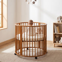 Round baby playpen with wheels and mattress