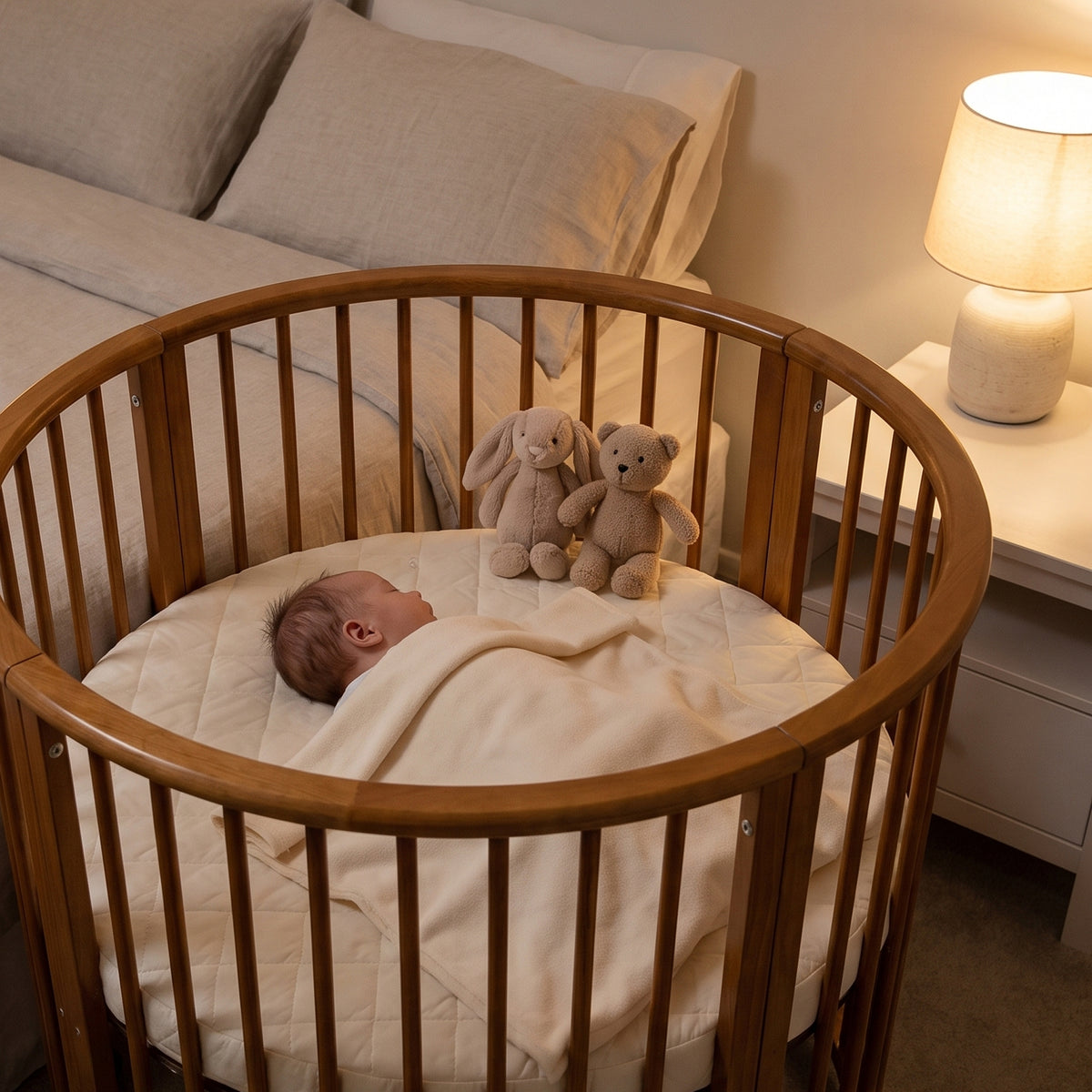 Round baby playpen with wheels and mattress