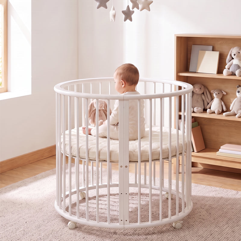 Round baby playpen with wheels and mattress