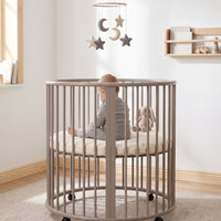 Round baby playpen with wheels and mattress