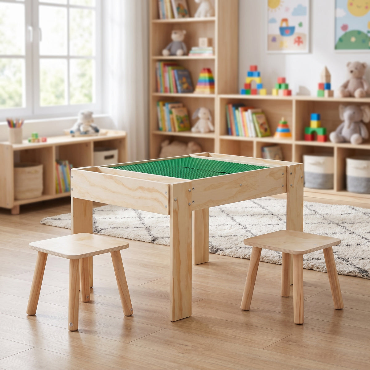 Children's play table with building plate