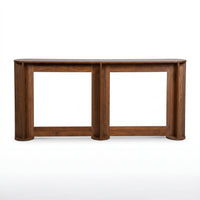 Japandi console table with ribbed column legs and oval tabletop
