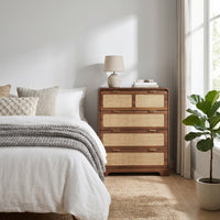 Japandi chest of drawers with rattan front panels