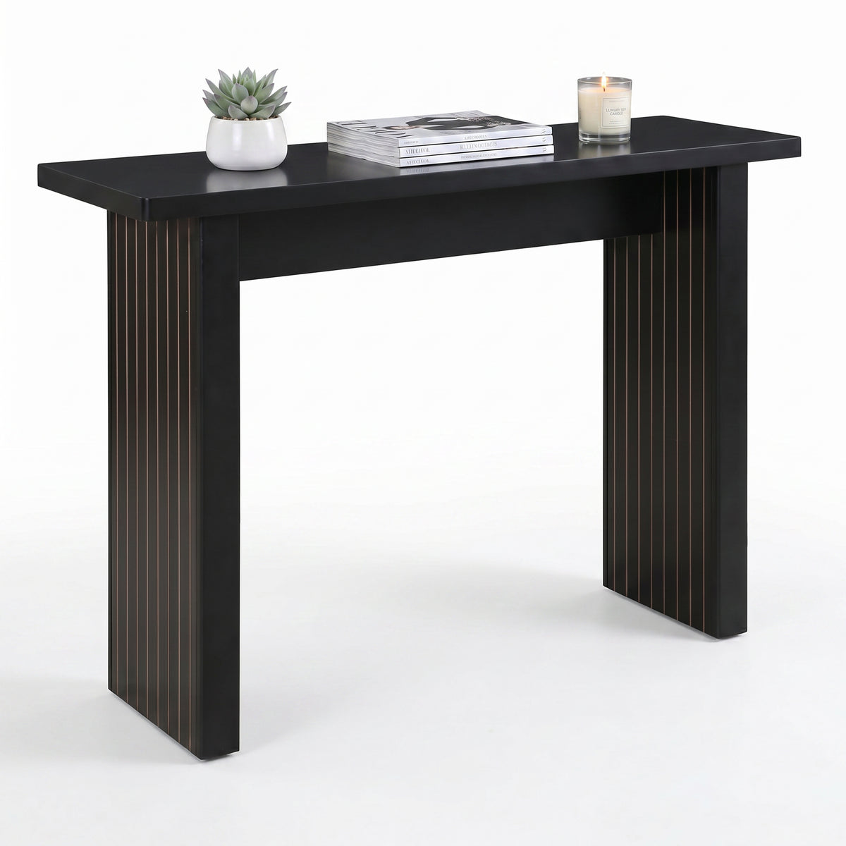 Japandi console table with ribbed legs