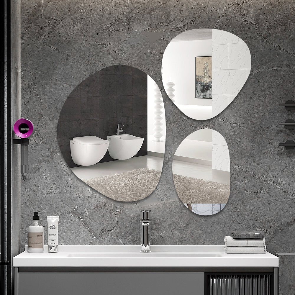 SensaHome 3-delt vægspejl - Spejl uden ramme - Badeværelses-/sminkespejl - Kantløs - (40x60 - 60x80 - 70x90) CM