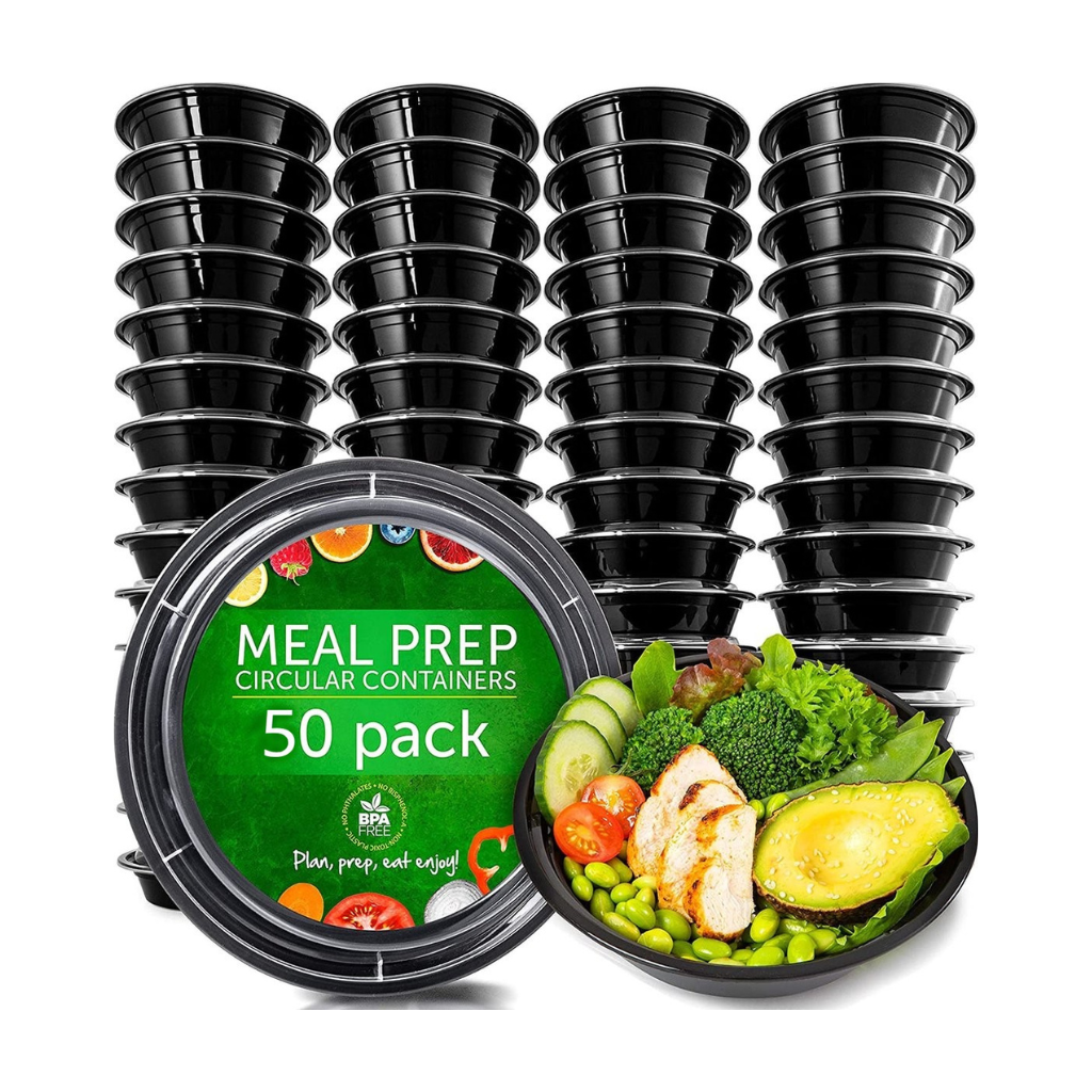 Runde Behälter für die Zubereitung von Mahlzeiten – 900 ml Fassungsvermögen – 50 Stück – wiederverwendbarer Kunststoff – mikrowellen- und spülmaschinenfest