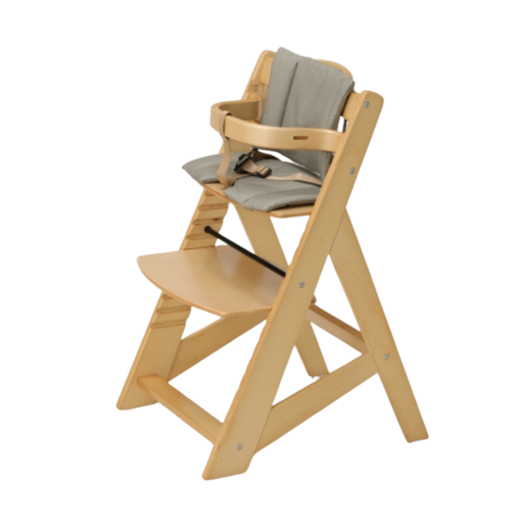 Wooden highchair with dining tray and cushion