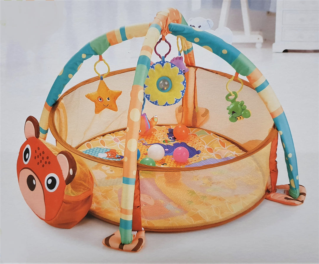 Buxibo – Baby Gym Bällebad inklusive 20 Bällen – Aktivitätscenter für Baby/Kleinkind – Spielmatte/Bällebad inklusive Aufbewahrungstasche für die Bälle – Bär