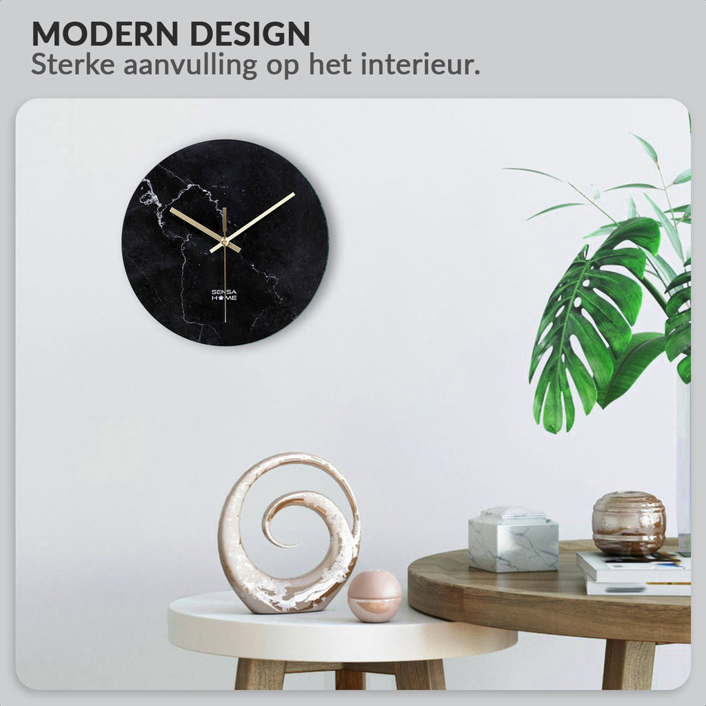 Glas-Wanduhr 30 cm – Marmor-Design – lautloses Uhrwerk (Donner)