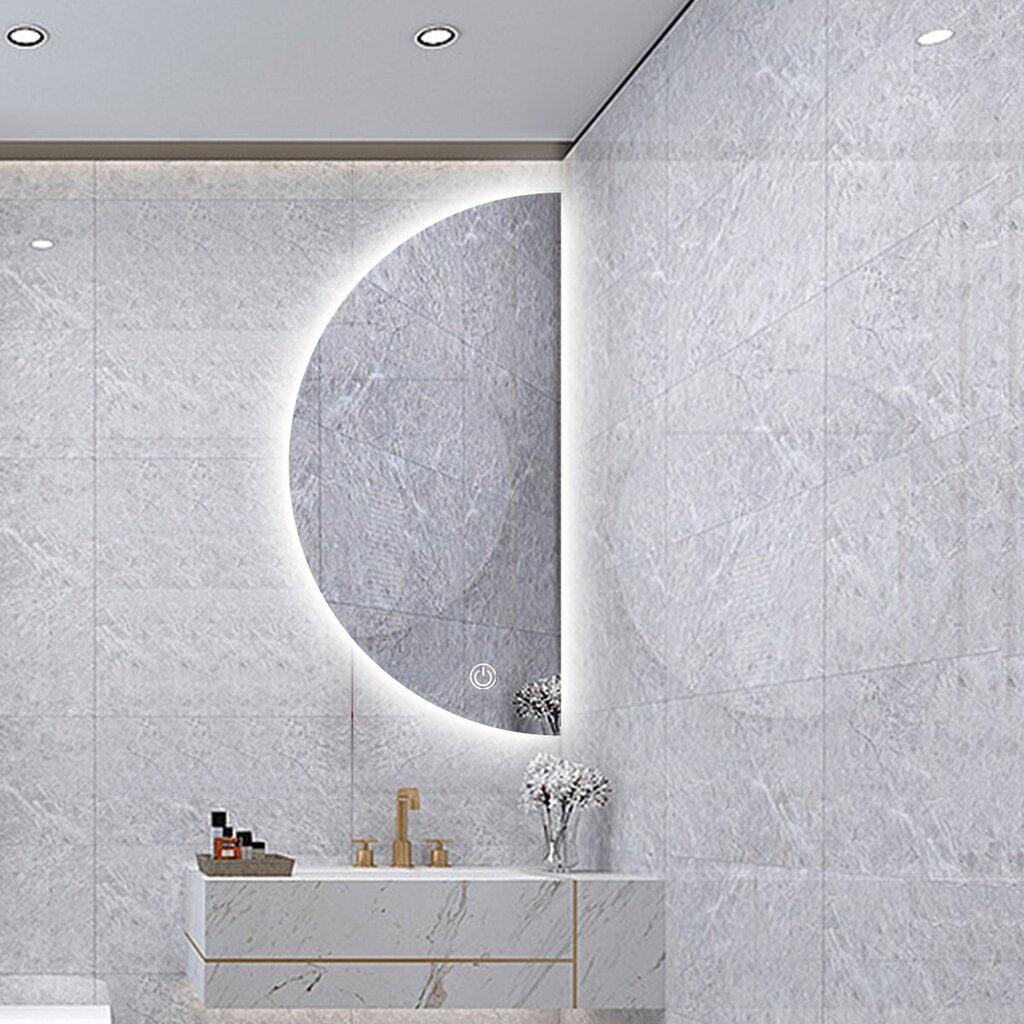 Halbrunder Badezimmerspiegel mit dimmbarer LED-Beleuchtung – 50 x 100 cm
