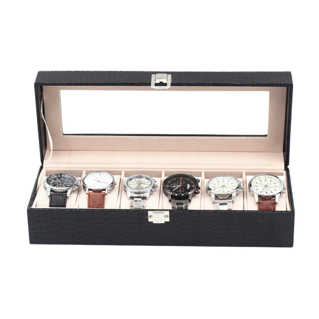 Luxusní kožená krabička na hodinky – 6 přihrádek