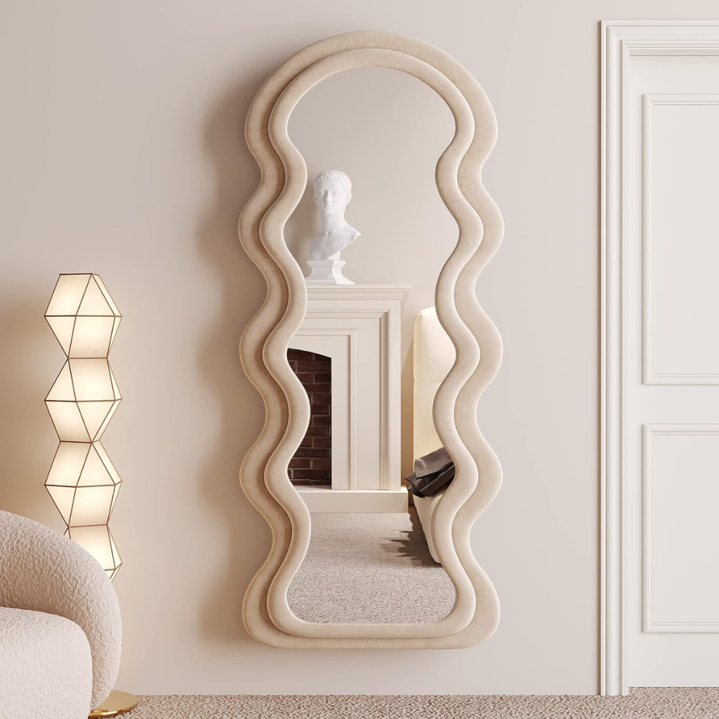 Full-length mirror Suede Velvet - 160x60cm - Taupe Beige