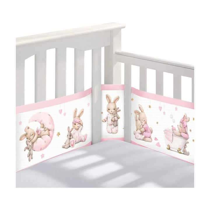 Bed bumper set for crib - 2 pieces (340x30cm & 160x30cm) pink