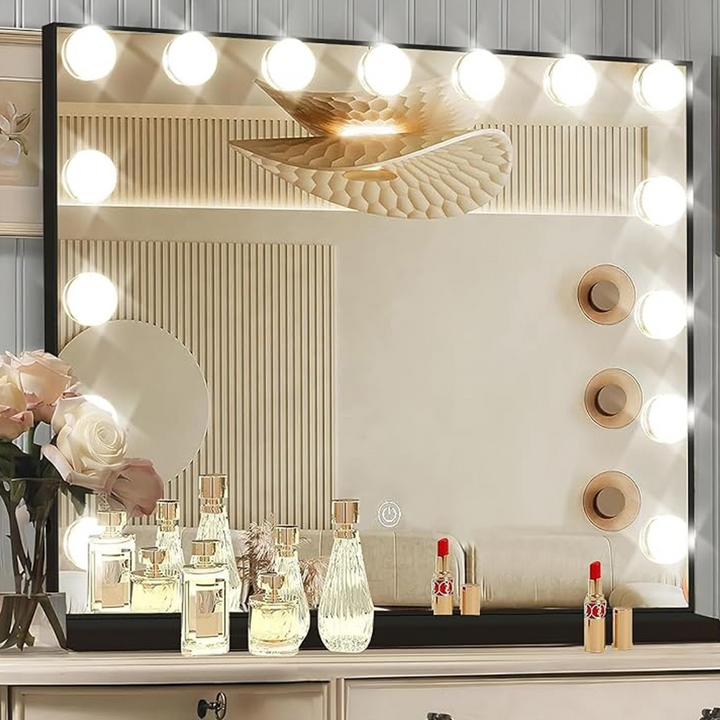 Miroir de maquillage Hollywood avec 15 lampes LED 80x60 cm - Noir