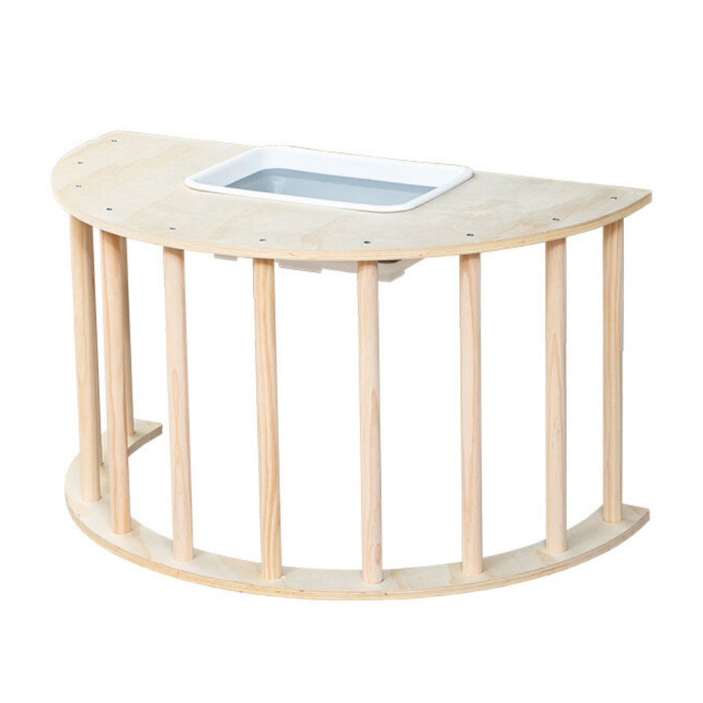 Buxibo Puente trepador de madera/arco trepador con contenedor de almacenamiento - Arco de juego con contenedor - Mesa infantil de madera multifuncional - 90x50x50cm