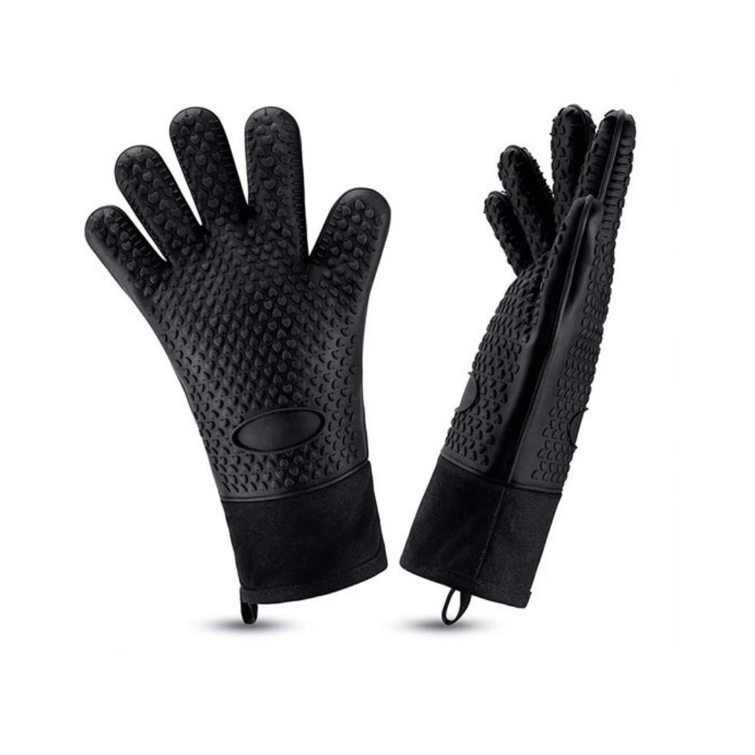 Buxibo 2x Waterproof Heat Resistant Oven &amp; BBQ gloves - Silicone pattern for extra grip - Heat resistant - Double lined - BBQ gloves - BBQ glove - Barbecue - Cooking - Oven