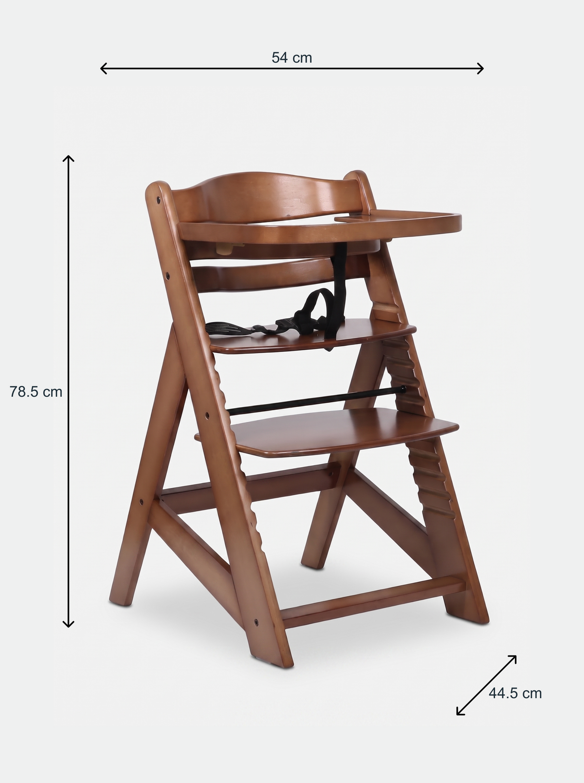 Chaise haute réglable avec plateau et coussin
