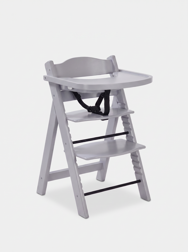 Chaise haute réglable avec plateau et coussin