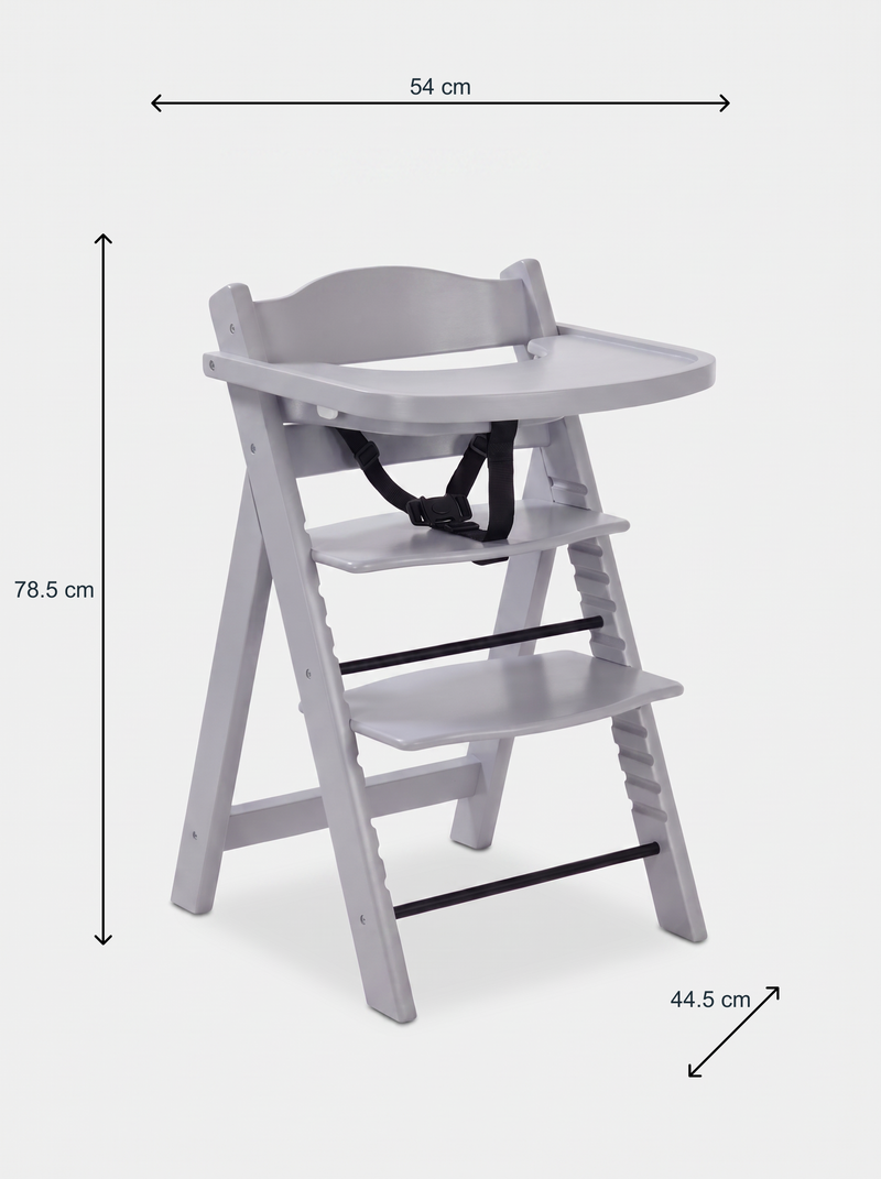 Chaise haute réglable avec plateau et coussin