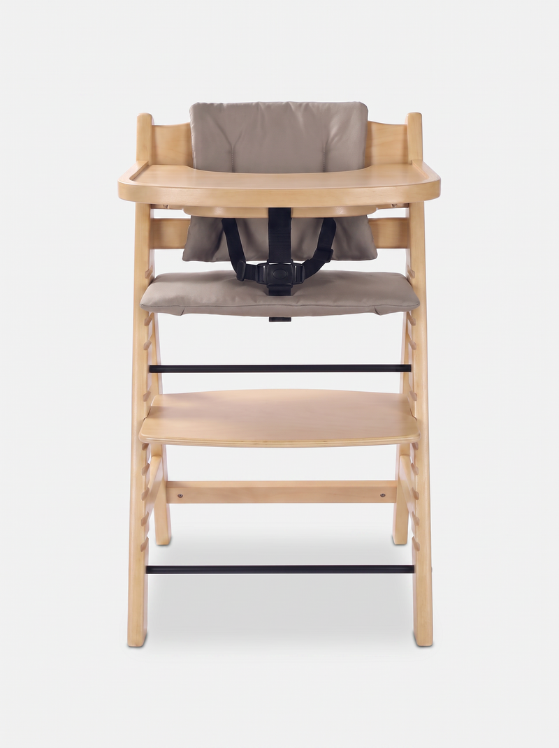 Chaise haute réglable avec plateau et coussin