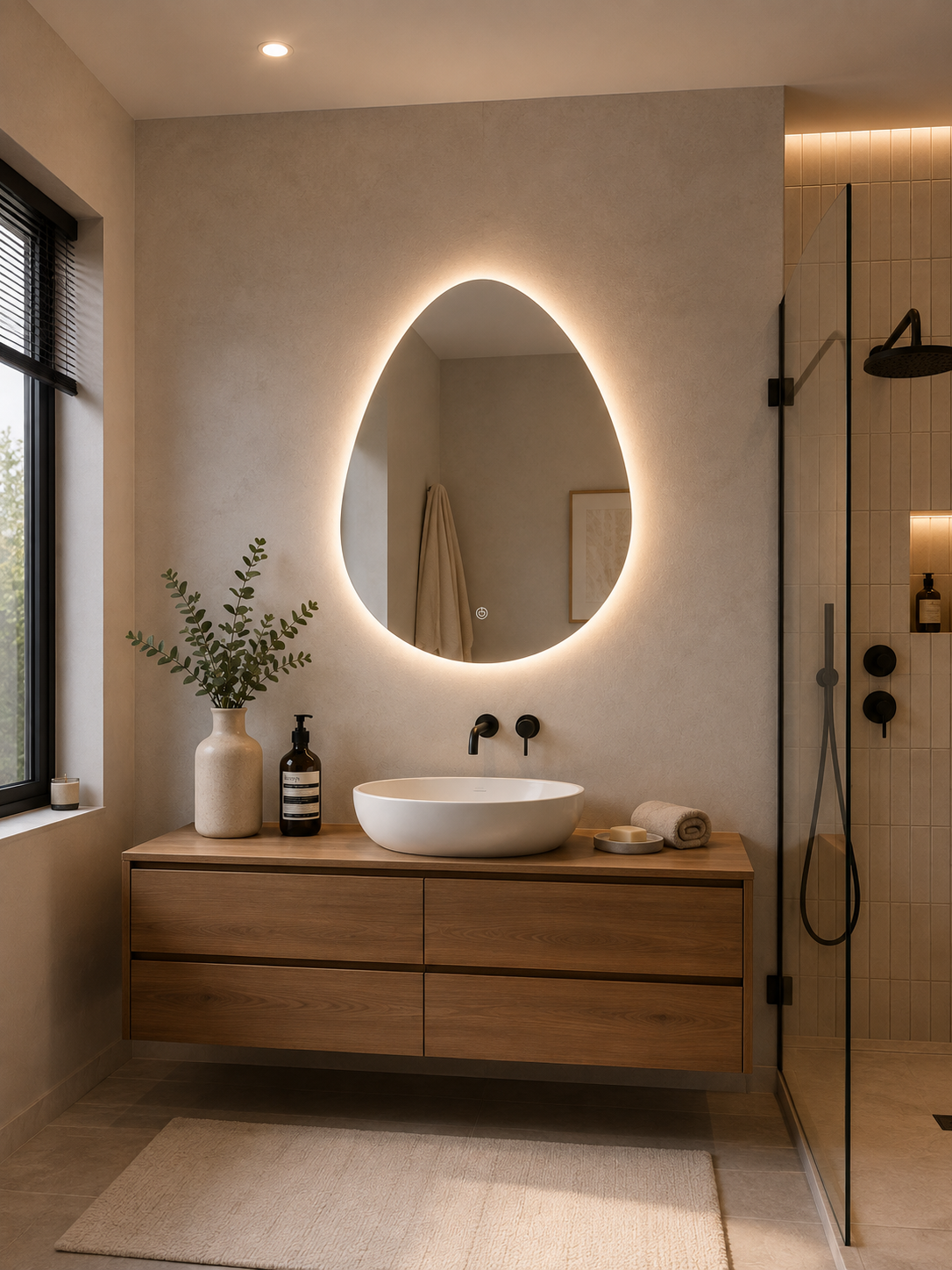 Asymmetrical LED bathroom mirror Oliver