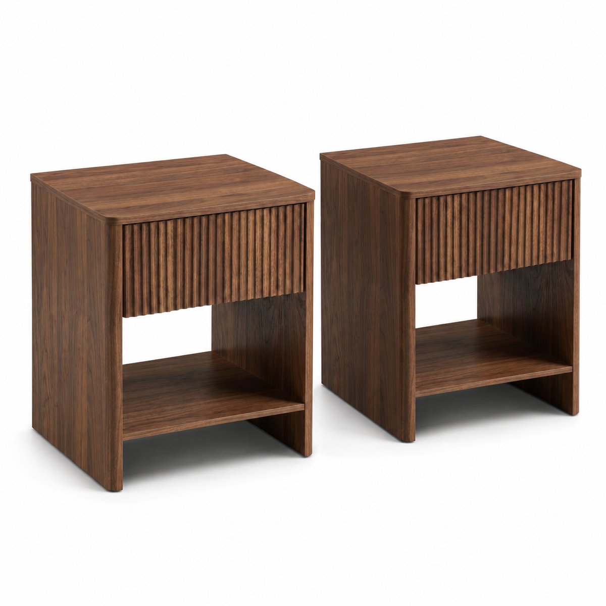 Japandi-Nachttisch-Set mit geriffelter Schubladenfront