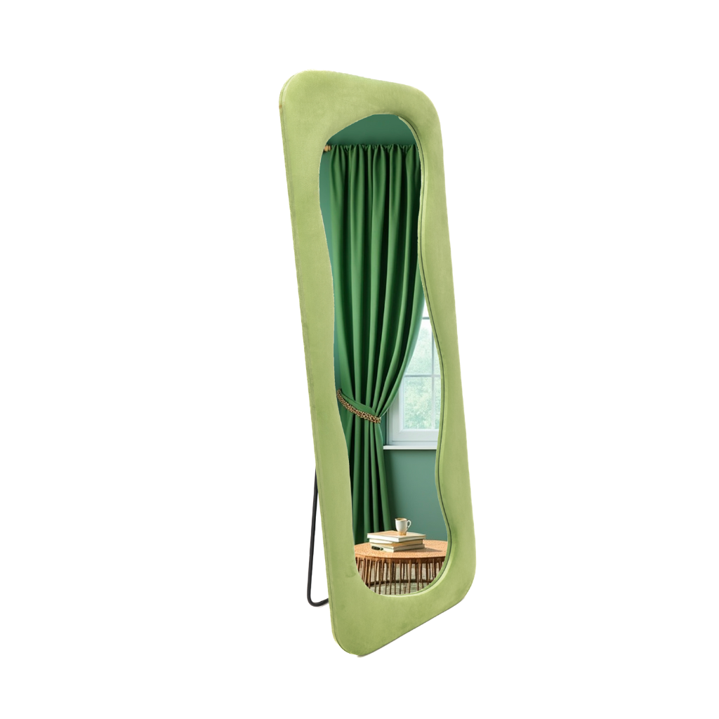 Asymmetrical Upholstered Standing Mirror Curvy - 60x160 cm - Green